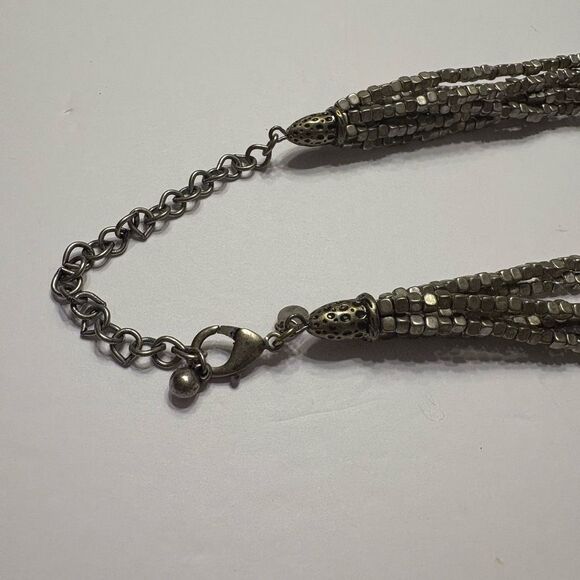 Chico’s Women's Silver Tone Multi Strand Metal Tube Beaded Necklace - Picture 5 of 8